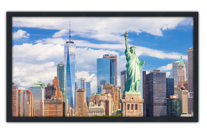 Professionally Framed Statue of Liberty New York City Skyline High-Resolution Panoramic Photo 12x22 Wall Art