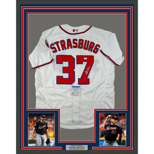 Framed Autographed/Signed Stephen Strasburg 35x39 Washington White Baseball Jersey PSA/DNA COA