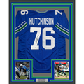 Framed Autographed/Signed Steve Hutchinson HOF 20 35x39 Seattle Blue Football Jersey JSA COA