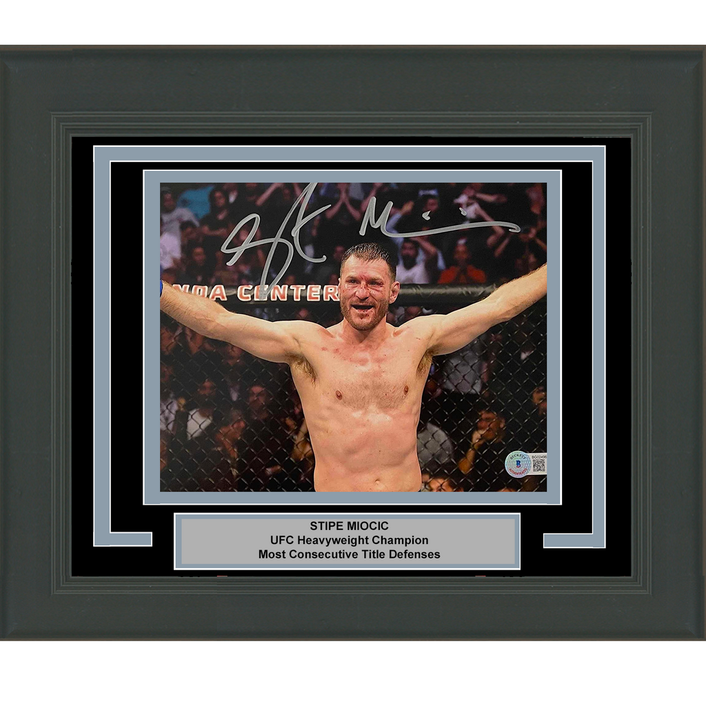 Framed Autographed/Signed Stipe Miocic UFC MMA Black Fighting 8x10 Photo Beckett BAS COA