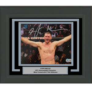 Framed Autographed/Signed Stipe Miocic UFC MMA Black Fighting 8x10 Photo Beckett BAS COA