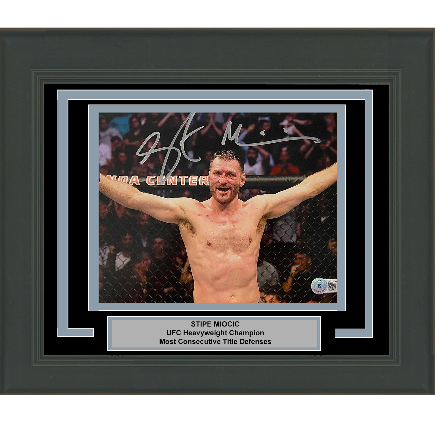 Framed Autographed/Signed Stipe Miocic UFC MMA Black Fighting 8x10 Photo Beckett BAS COA
