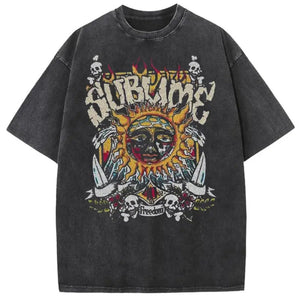 Sun Pattern Acid Washed T-Shirt – Oversized Unisex Vintage Graphic Tee