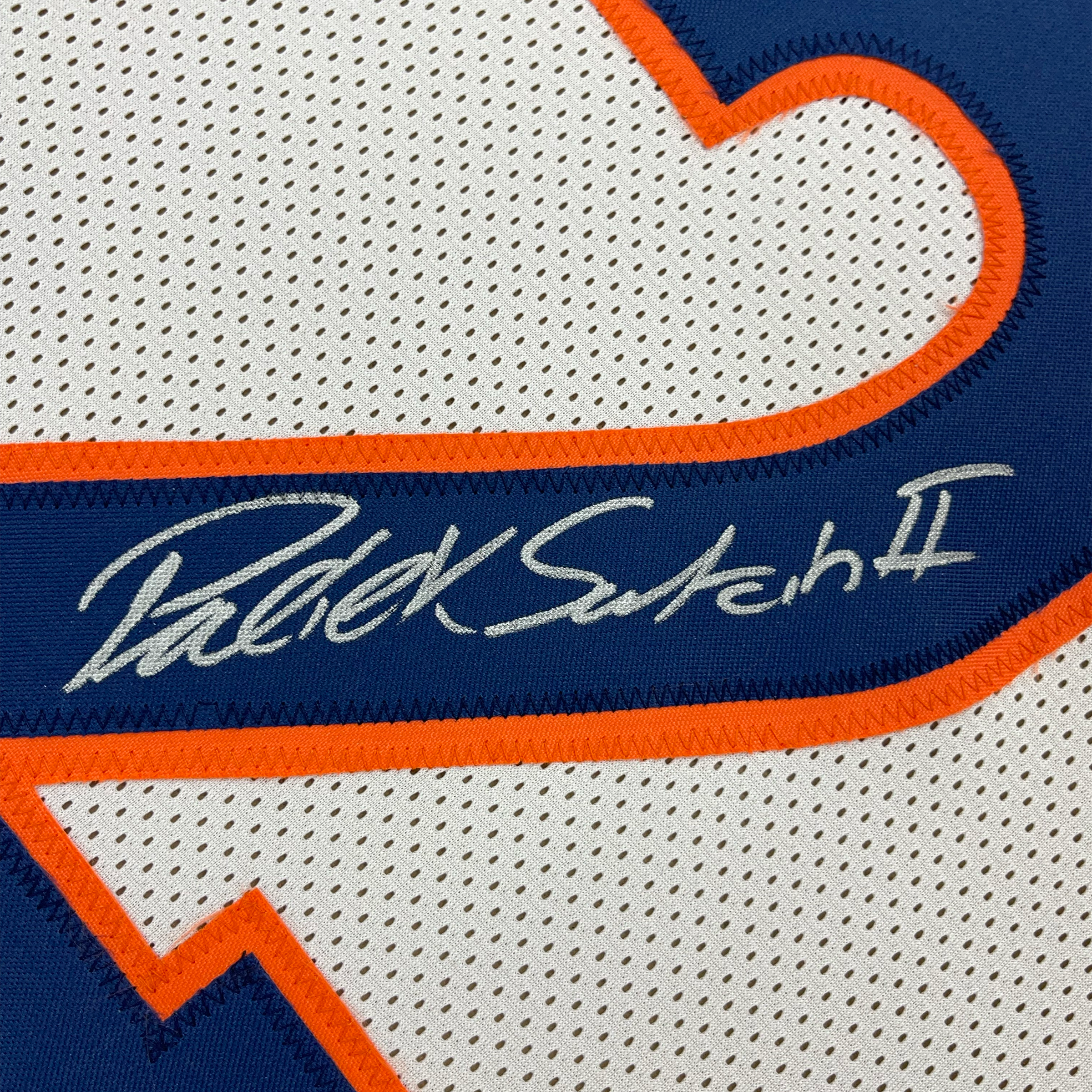 Framed Autographed/Signed Patrick Surtain II 35x39 Denver White Football Jersey JSA COA