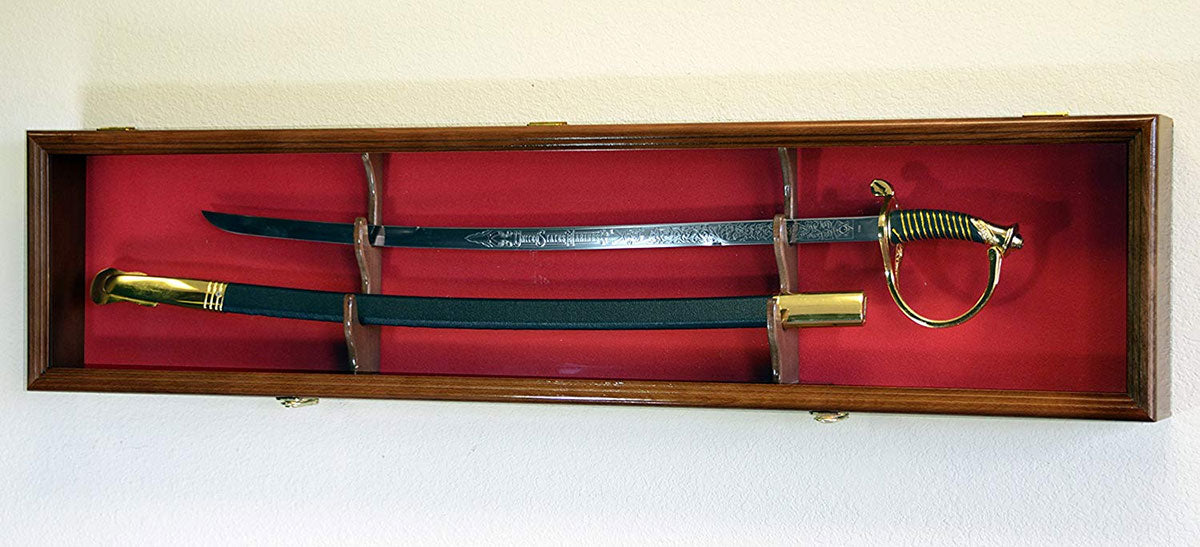Sword Display Case Cabinet Stand Holder Wall Rack Box - Cherry solid hardwood