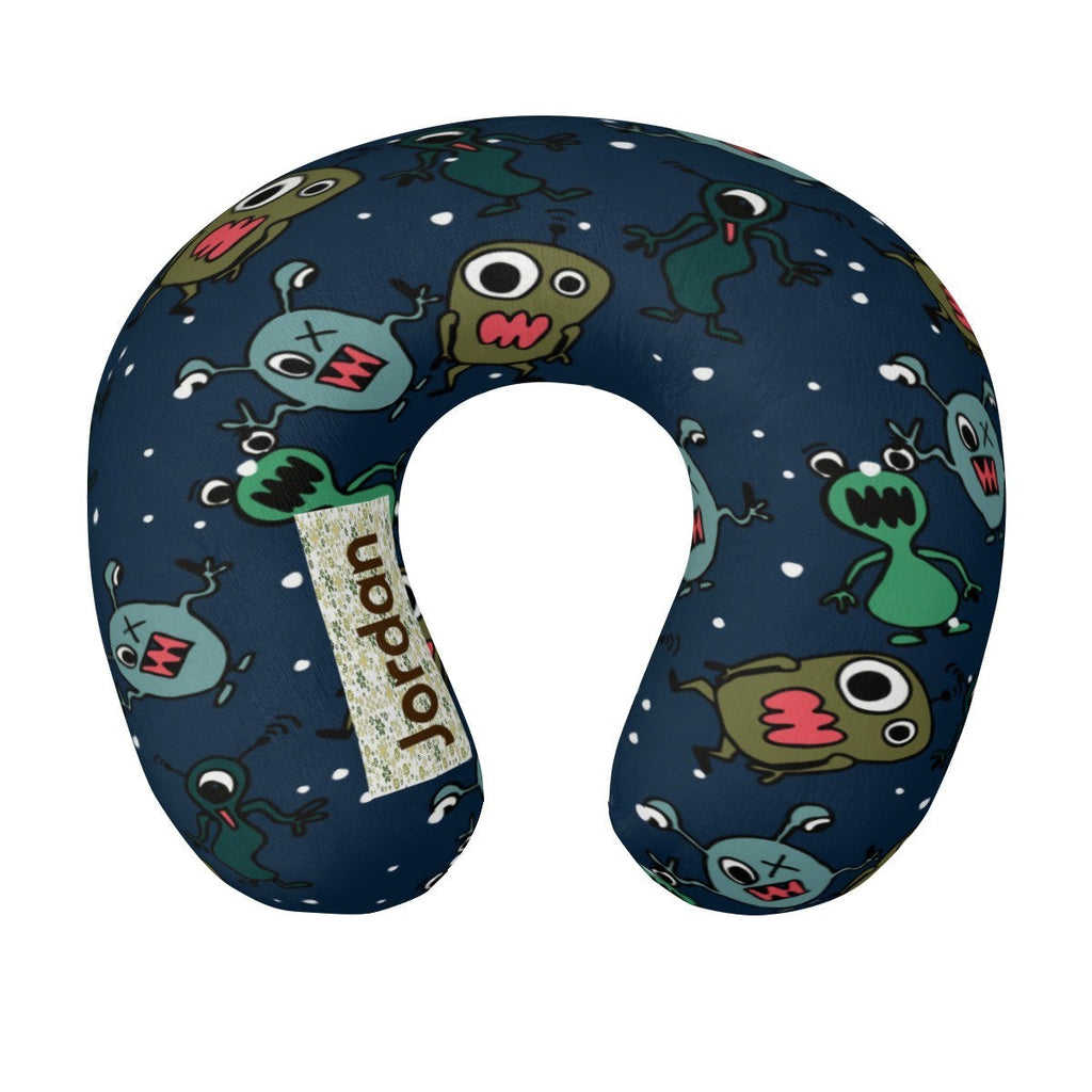 Personalized Monster Print Kids Travel Neck Pillow | Custom Name Gift