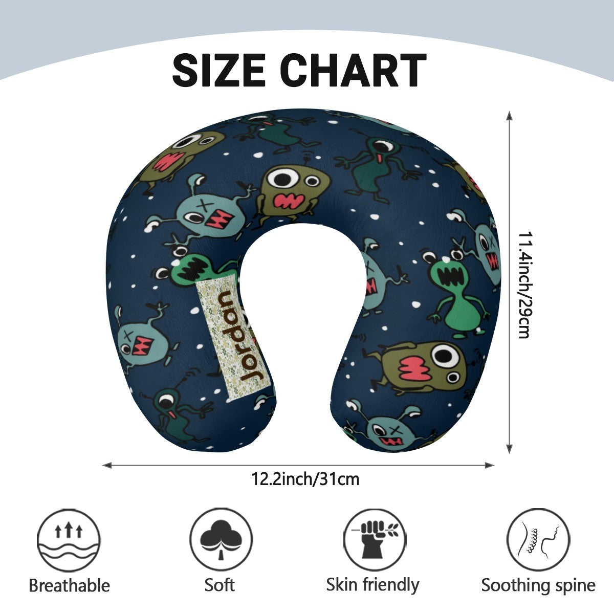 Personalized Monster Print Kids Travel Neck Pillow | Custom Name Gift
