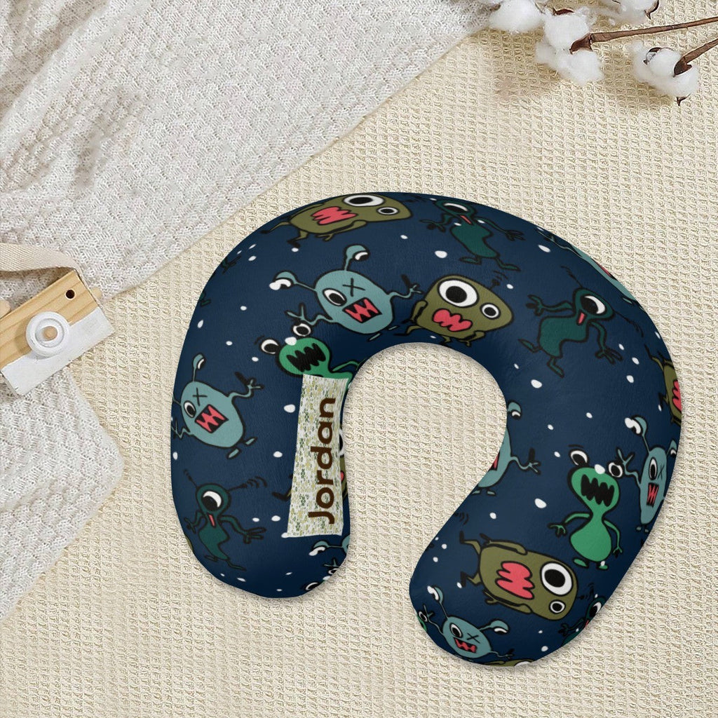 Personalized Monster Print Kids Travel Neck Pillow | Custom Name Gift