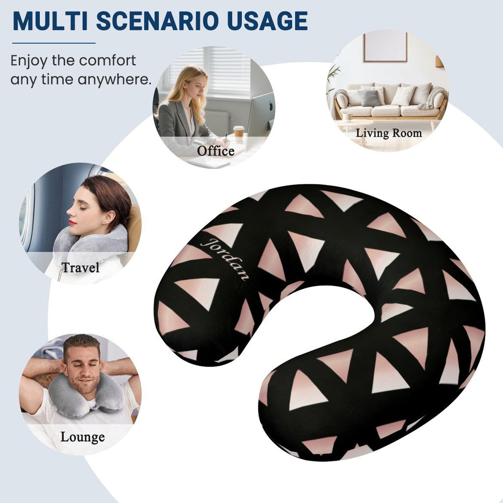 Personalized Geometric Triangle Travel Neck Pillow | Custom Name Gift