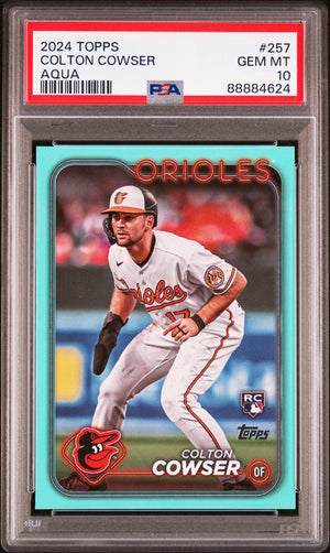 Graded 2024 Topps Colton Cowser #257 Aqua Rookie RC Baseball Card PSA 10 Gem Mint