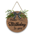 Wooden Happy Birthday Sign with Linen Lanyard, Bow & Branch