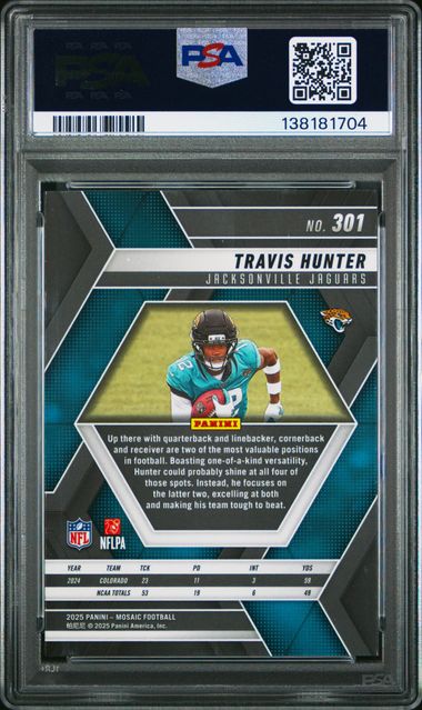 Graded 2025 Panini Mosaic Travis Hunter #301 Rookie RC Football Card PSA 10 Gem Mint