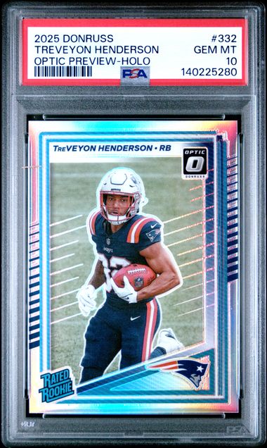 Graded 2025 Donruss TreVeyon Henderson #332 Optic Preview Holo Rookie RC Football Card PSA 10 Gem Mint