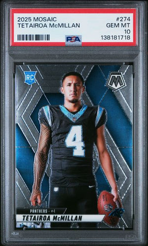 Graded 2025 Panini Mosaic Tetairoa McMillan #274 Variation Rookie RC Football Card PSA 10 Gem Mint