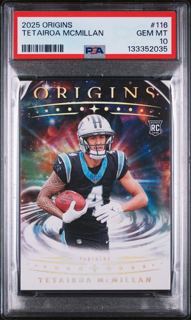 Graded 2025 Panini Origins Tetairoa McMillan #116 Rookie RC Football Card PSA 10 Gem Mint