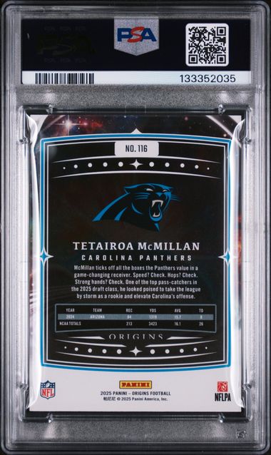 Graded 2025 Panini Origins Tetairoa McMillan #116 Rookie RC Football Card PSA 10 Gem Mint