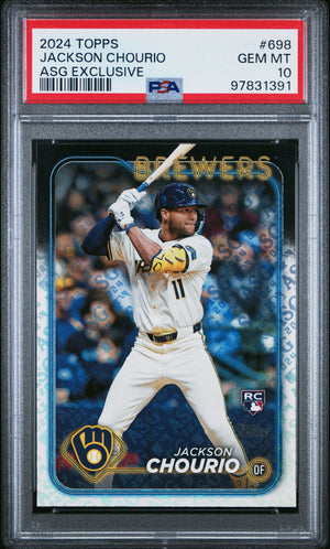 Graded 2024 Topps Jackson Chourio #698 ASG Exclusive Rookie RC Baseball Card PSA 10 Gem Mint