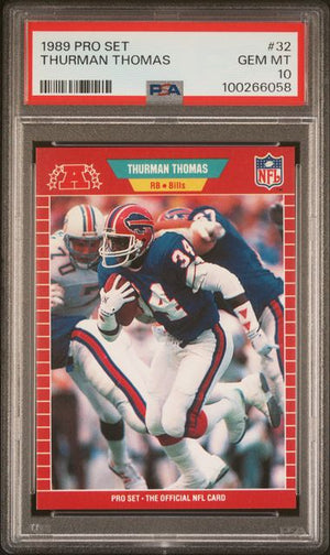 Graded 1989 Pro Set Thurman Thomas #32 Rookie RC Football Card PSA 10 Gem Mint
