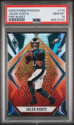 Graded 2020 Panini Phoenix Jalen Hurts #114 Fire Burst Rookie RC Football Card PSA 10 Gem Mint