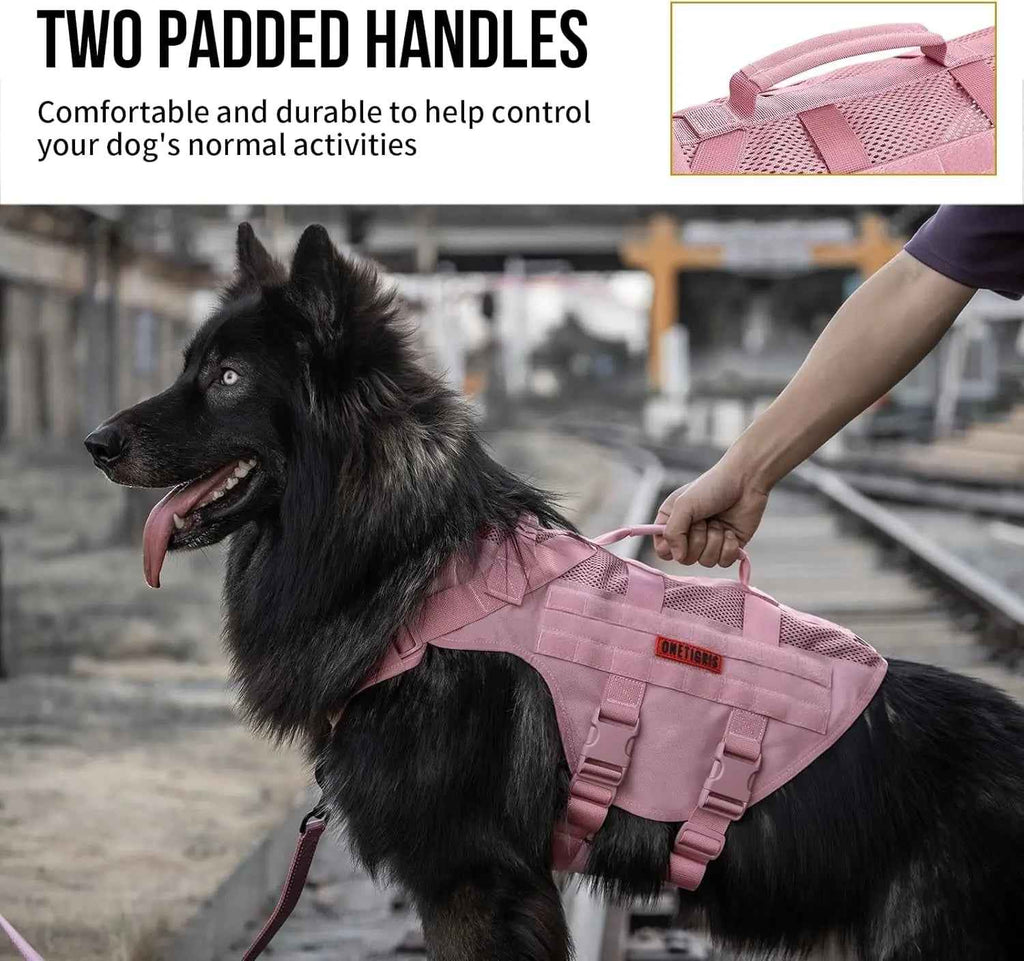 Tactical No-Pull Dog Harness with MOLLE Vest & Dual Handles