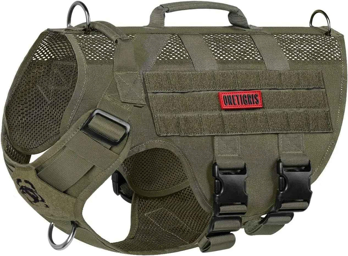 Tactical No-Pull Dog Harness with MOLLE Vest & Dual Handles