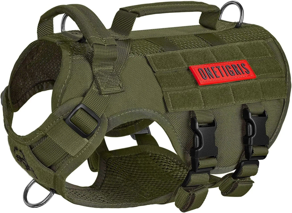 Tactical No-Pull Dog Harness – Mesh MOLLE Vest with Dual Handles
