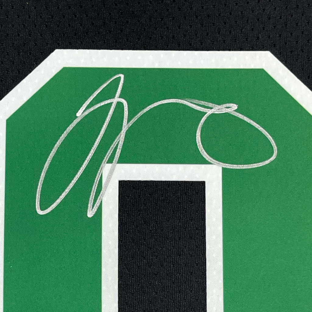 Framed Autographed/Signed Jayson Tatum 35x39 Boston Celtics Black Authentic Swingman Basketball Jersey Fanatics COA