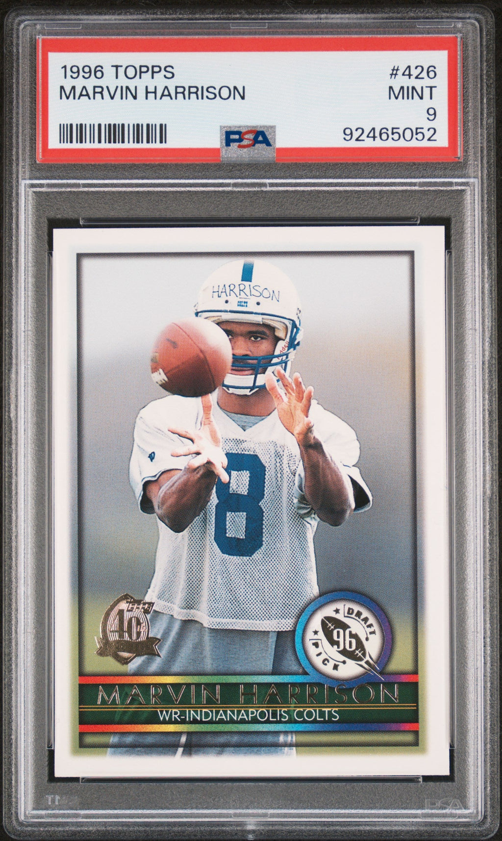 Graded 1996 Topps Marvin Harrison #246 Rookie RC Football Card PSA 9 Mint