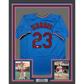 Framed Autographed/Signed Ted Simmons 35x39 St. Louis Blue Baseball Jersey JSA COA