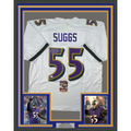 Framed Autographed/Signed Terrell Suggs 35x39 Baltimore White Football Jersey JSA COA