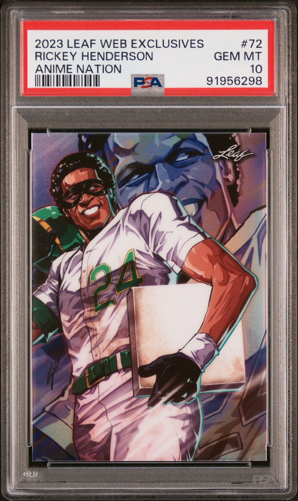 Graded 2023 Leaf Web Exclusives Rickey Henderson #72 Anime Nation #/130 Baseball Card PSA 10 Gem Mint