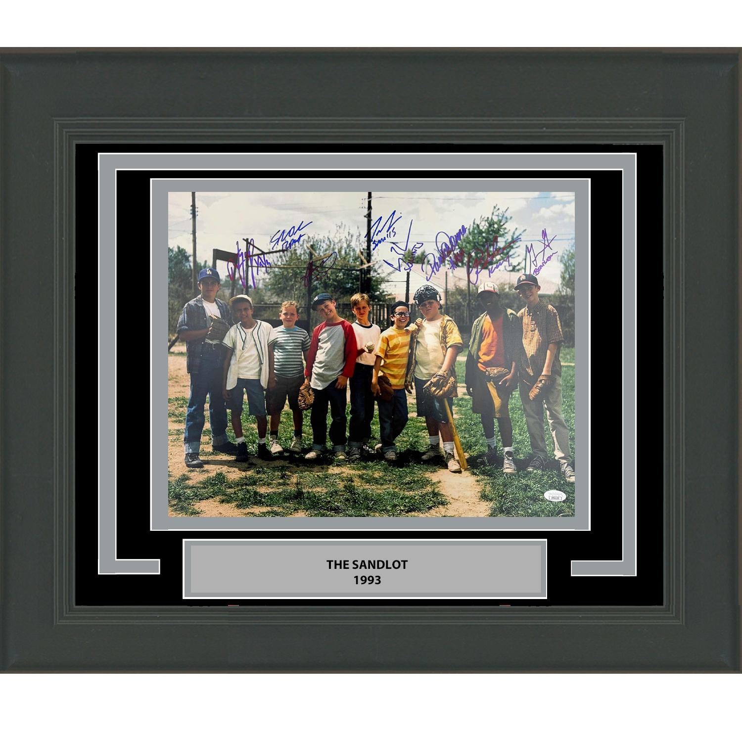 Framed Autographed/Signed The Sandlot Movie 8x Inscribed Cast Member Sigs 16x20 Baseball Photo JSA COA