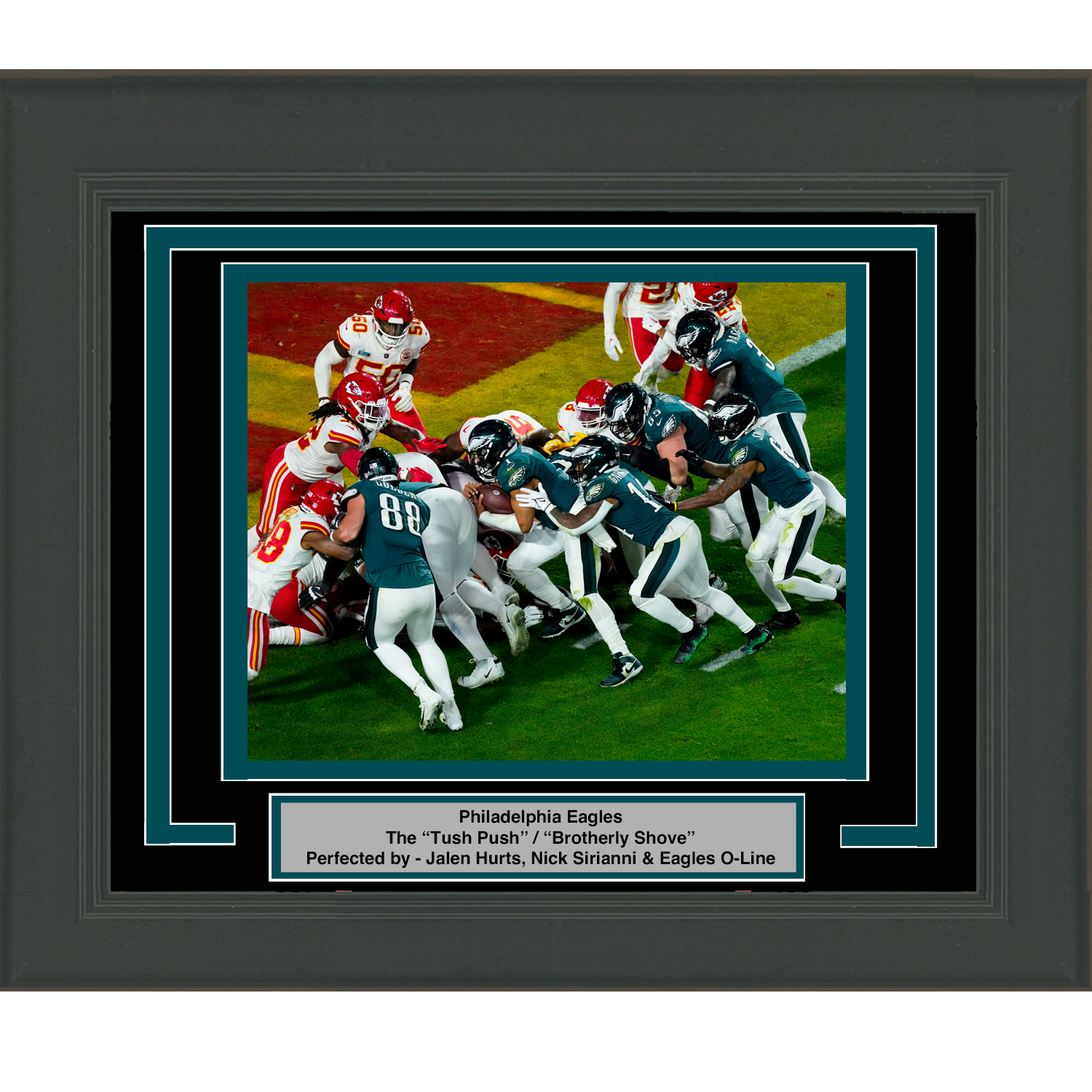 Framed Philadelphia Eagles  The Tush Push  /  Brotherly Shove  8x10 Football Photo Professionally Matted