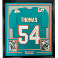 Framed Autographed/Signed Zach Thomas 35x39 Miami Teal Football Jersey JSA COA