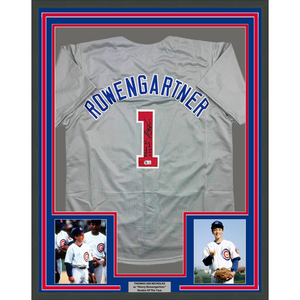 Framed Autographed/Signed Thomas Ian Nicholas Henry Rowengartner Rookie 35x39 Of The Year Chicago Grey Baseball Jersey Beckett BAS COA