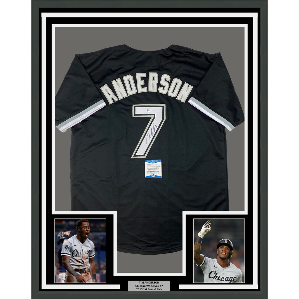 Framed Autographed/Signed Tim Anderson 35x39 Chicago Black Baseball Jersey Beckett BAS COA