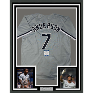 Framed Autographed/Signed Tim Anderson 35x39 Chicago Grey Baseball Jersey Beckett BAS COA