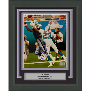 Framed Autographed/Signed Tim Brown Las Vegas Oakland Raiders 8x10 Football Photo Beckett BAS COA #2