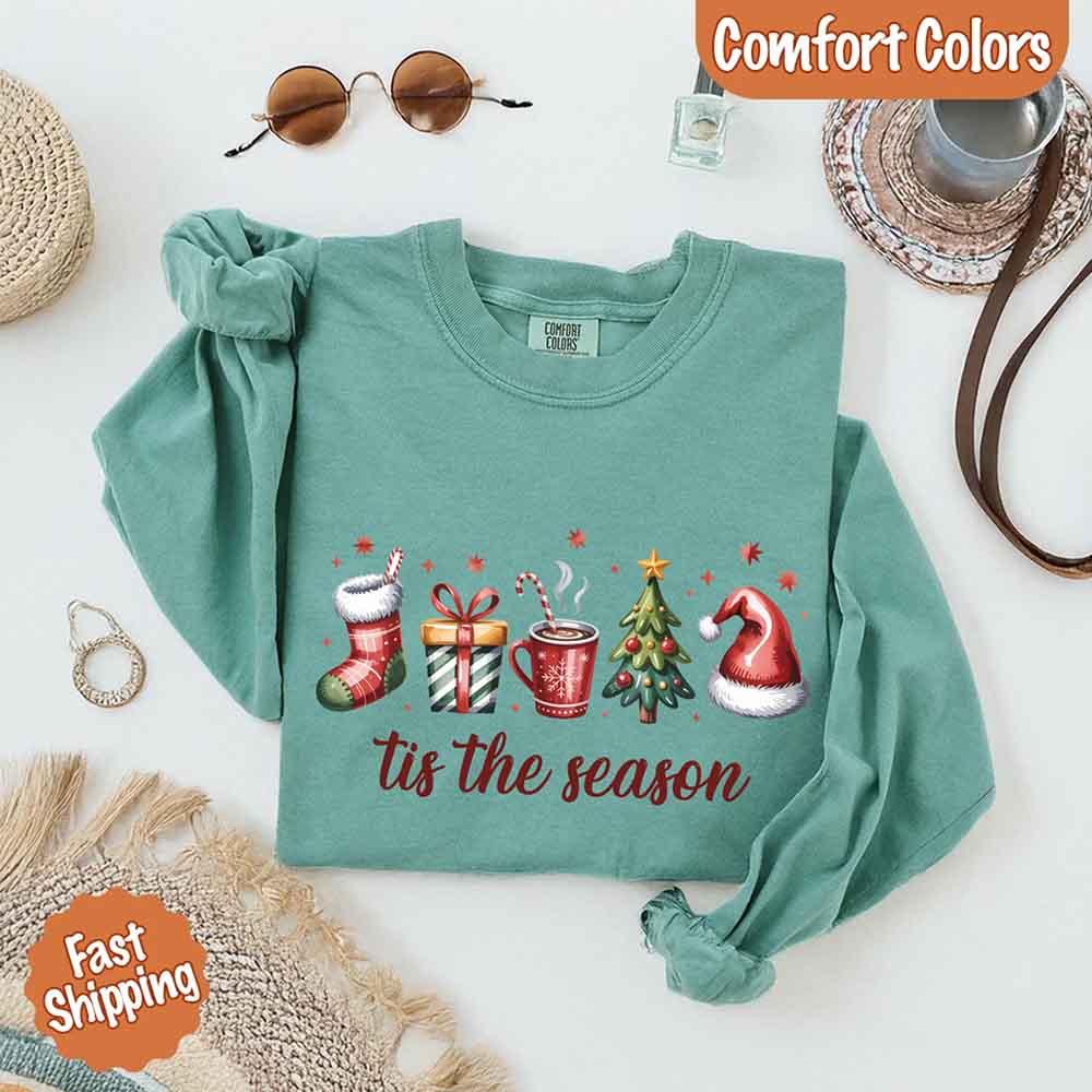 Tis The Season Comfort Colors Long Sleeve Christmas Shirt