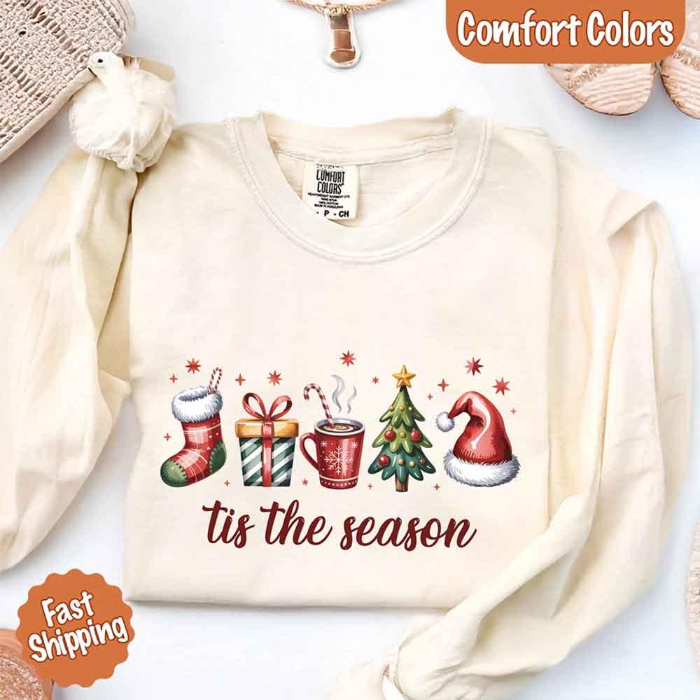 Tis The Season Comfort Colors Long Sleeve Christmas Shirt