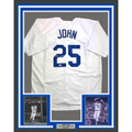 Framed Autographed/Signed Tommy John 35x39 Los Angeles White Baseball Jersey Beckett BAS COA