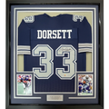 Framed Autographed/Signed Tony Dorsett 35x39 Dallas Dark Blue Football Jersey JSA COA