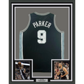 Framed Autographed/Signed Tony Parker 35x39 San Antonio Black Basketball Jersey Steiner COA