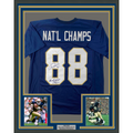 Framed Autographed/Signed Tony Rice 35x39 1988 National Champions Notre Dame Blue College Football Jersey JSA COA