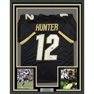 Framed Autographed/Signed Travis Hunter 35x39 Colorado Black College Football Jersey Beckett BAS COA
