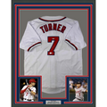 Framed Autographed/Signed Trea Turner 35x39 Washington White Baseball Jersey Beckett BAS COA