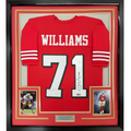 Framed Autographed/Signed Trent Williams 35x39 San Francisco Alternate Red Football Jersey JSA COA