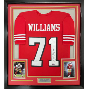 Framed Autographed/Signed Trent Williams 35x39 San Francisco Alternate Red Football Jersey JSA COA