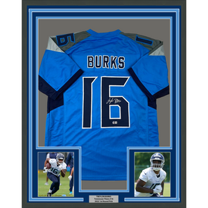 Framed Autographed/Signed Treylon Burks 35x39 Tennessee Light Blue Football Jersey Beckett BAS COA