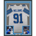 Framed Autographed/Signed Tyleik Williams 35x39 Detroit White Football Jersey Beckett BAS COA